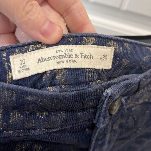 Abercrombie & Fitch Navy Blue Corduroy Gold Rose Floral Shorts Hi Rise Size 30 - Picture 6 of 8